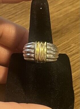 Sterling Silver And 18k Gold Band Cable Ring. Marked Italy 925 Size 6